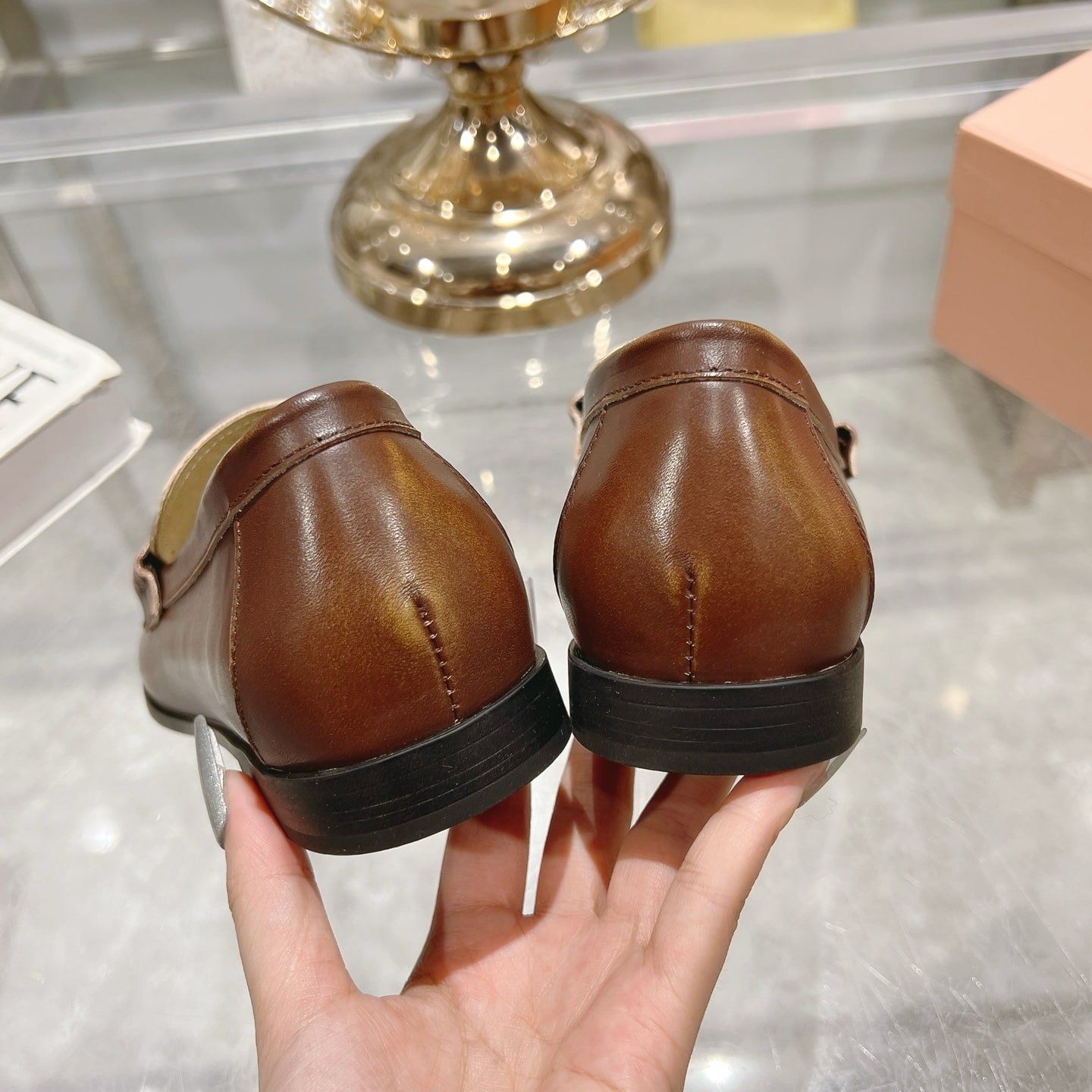 M1um1u Leather Loafers Brown