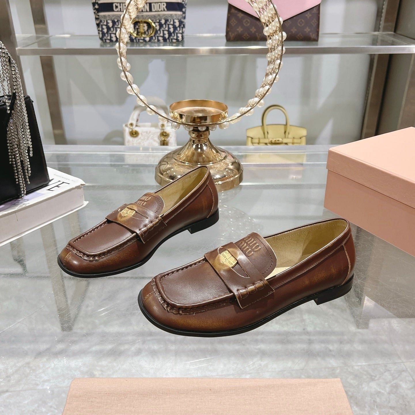 M1um1u Leather Loafers Brown