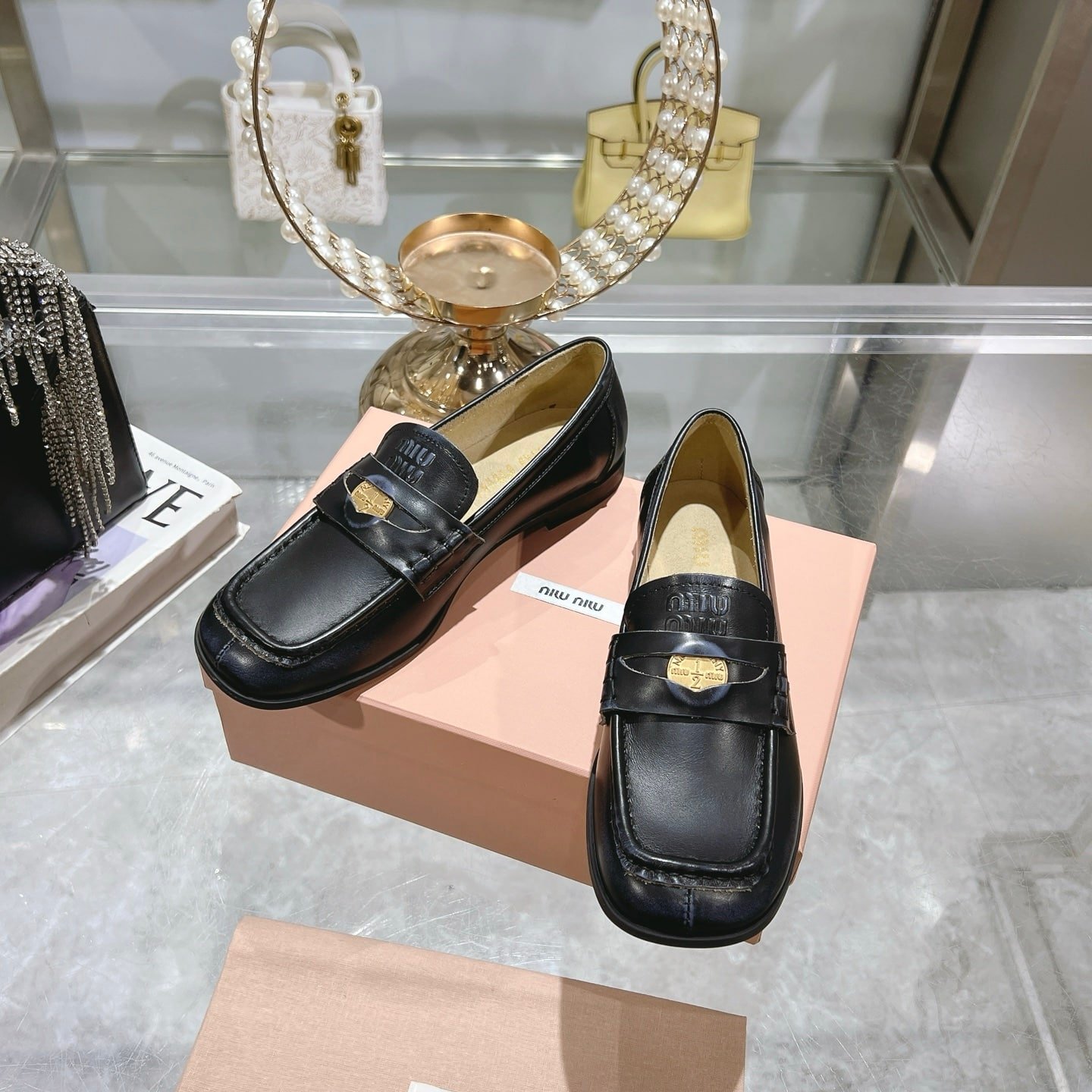 M1um1u Leather Loafers Black 5D398E 248 F0002 F 010