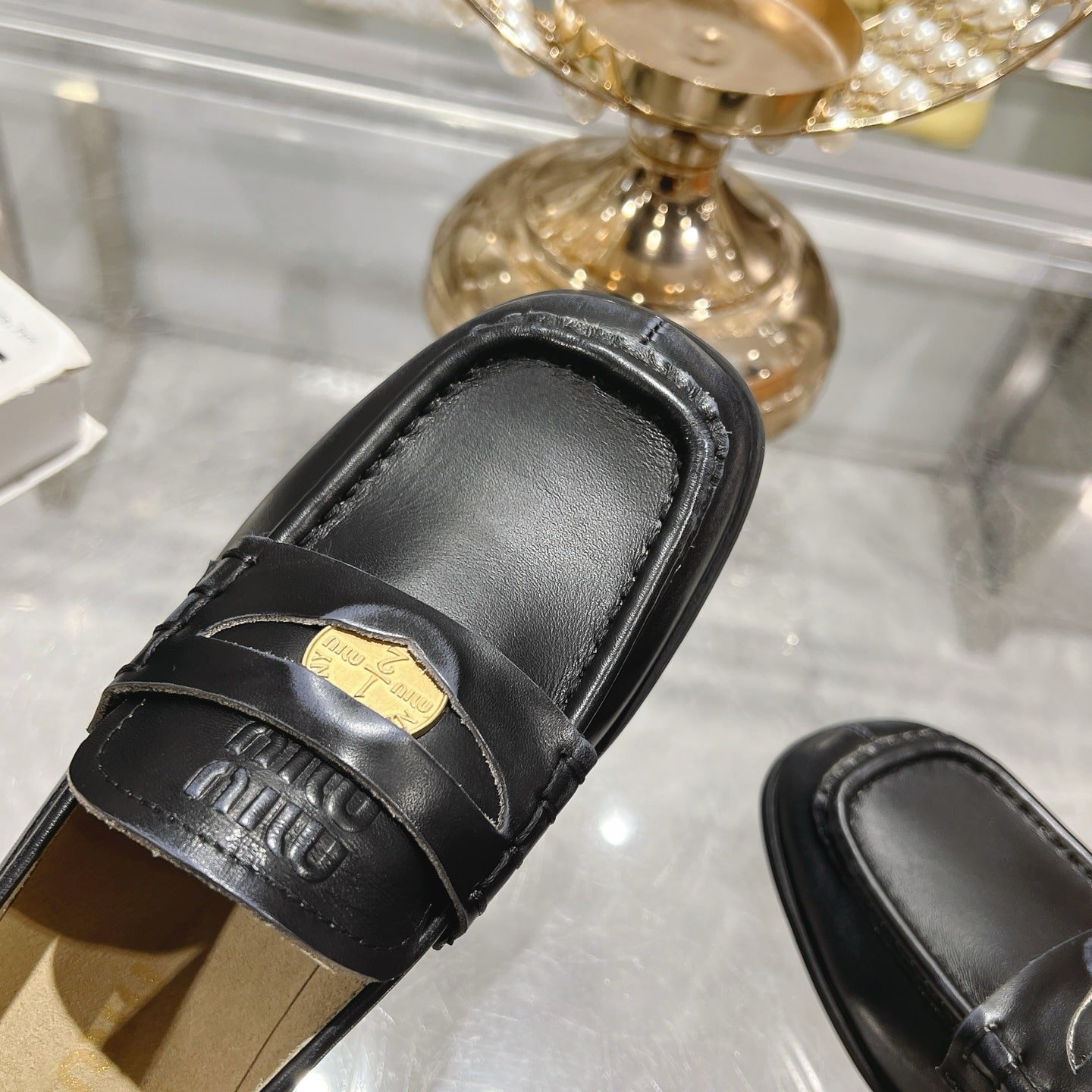 M1um1u Leather Loafers Black 5D398E 248 F0002 F 010