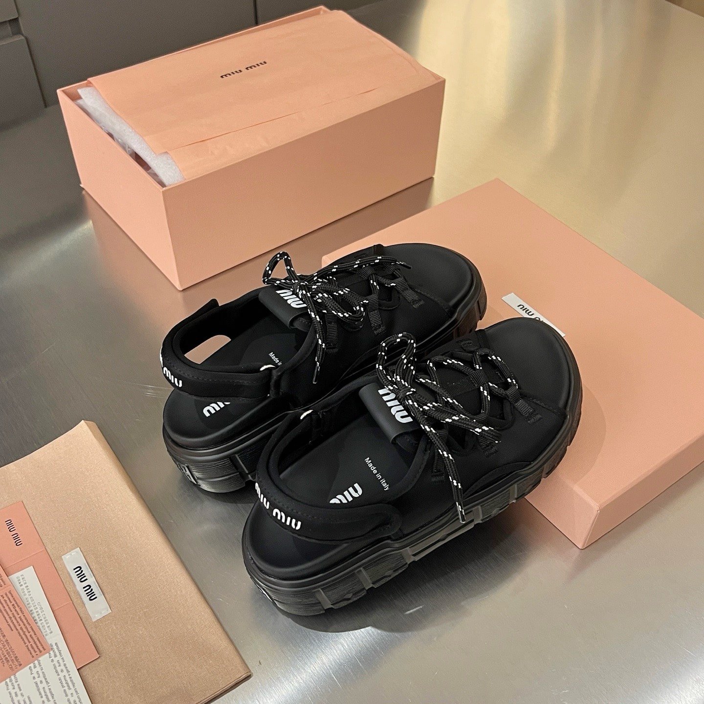 M1um1u Chunky Neoprene Sandals Black 5X418E 30K F0002 F 050