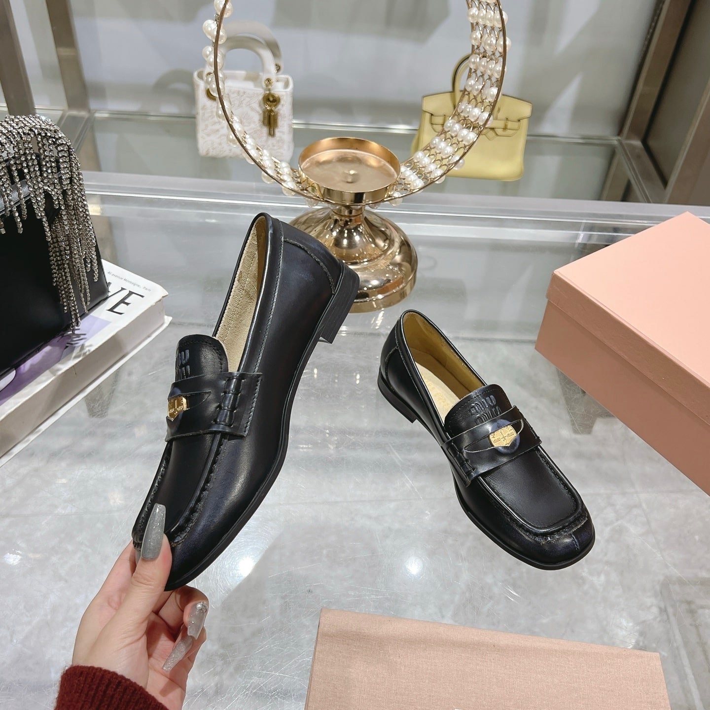 M1um1u Leather Loafers Black 5D398E 248 F0002 F 010