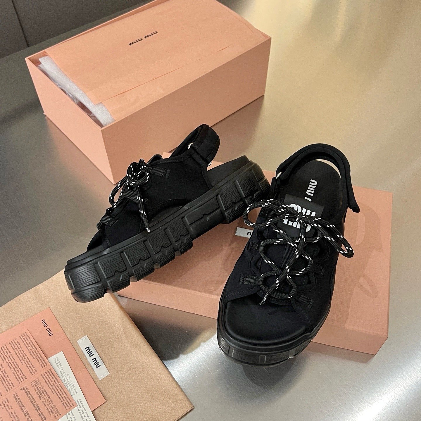 M1um1u Chunky Neoprene Sandals Black 5X418E 30K F0002 F 050