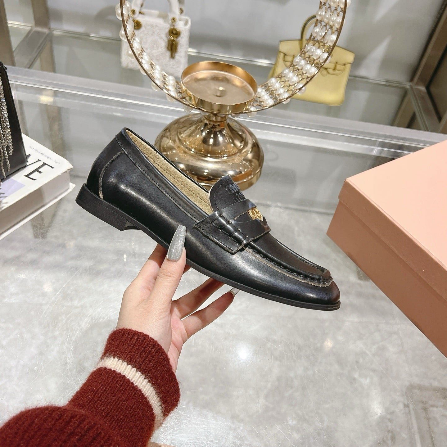 M1um1u Leather Loafers Black 5D398E 248 F0002 F 010