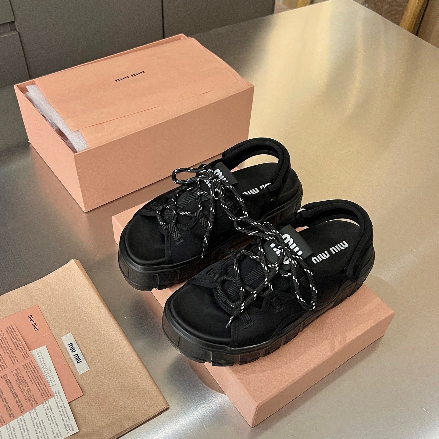 M1um1u Chunky Neoprene Sandals Black 5X418E 30K F0002 F 050