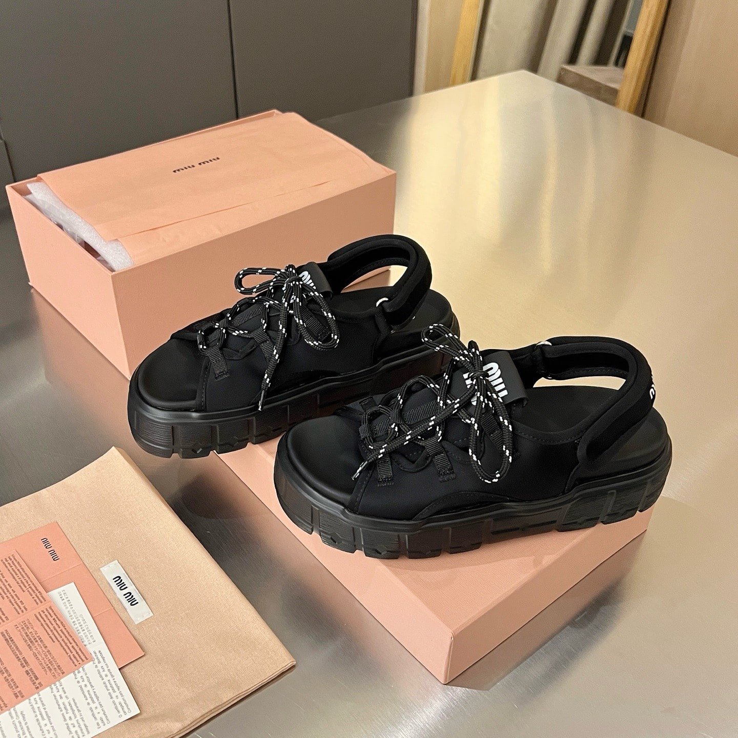 M1um1u Chunky Neoprene Sandals Black 5X418E 30K F0002 F 050