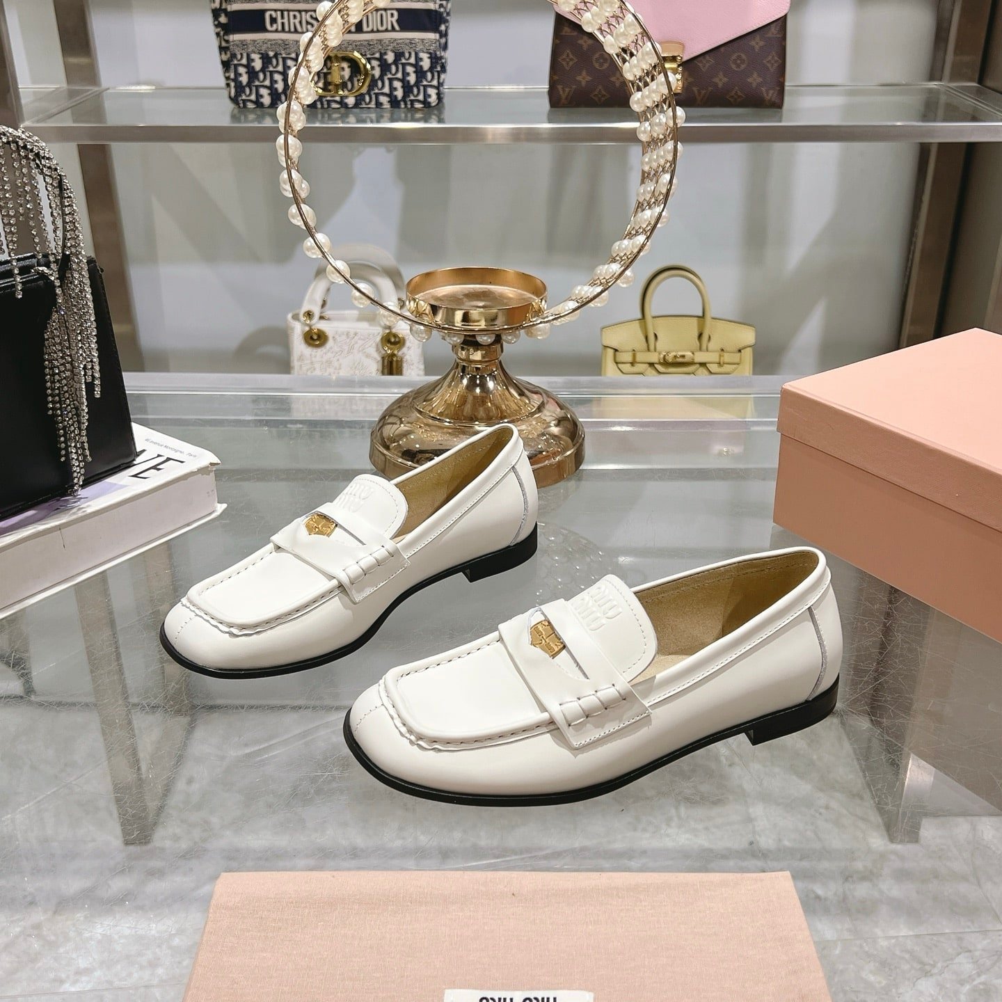 M1um1u Leather Loafers White
