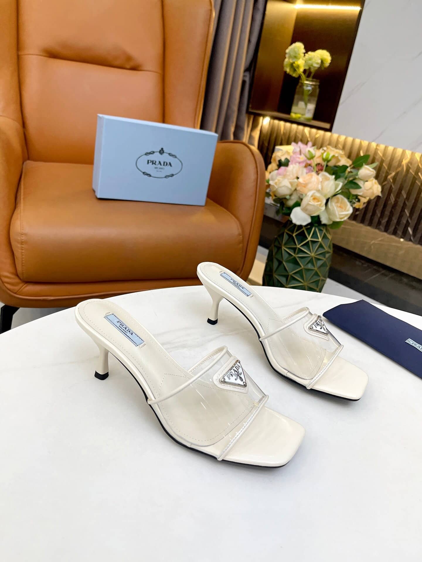 Pra*a Plexiglas And Patent Leather Sandals Cream 1Xx644 3N09 F0009 F 065