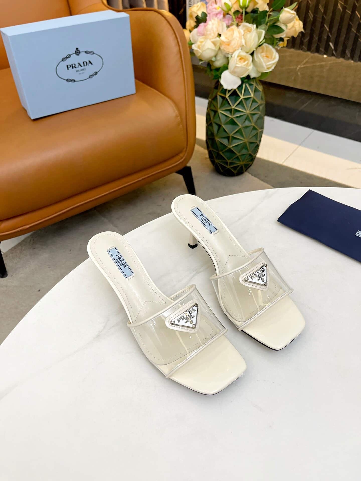 Pra*a Plexiglas And Patent Leather Sandals Cream 1Xx644 3N09 F0009 F 065