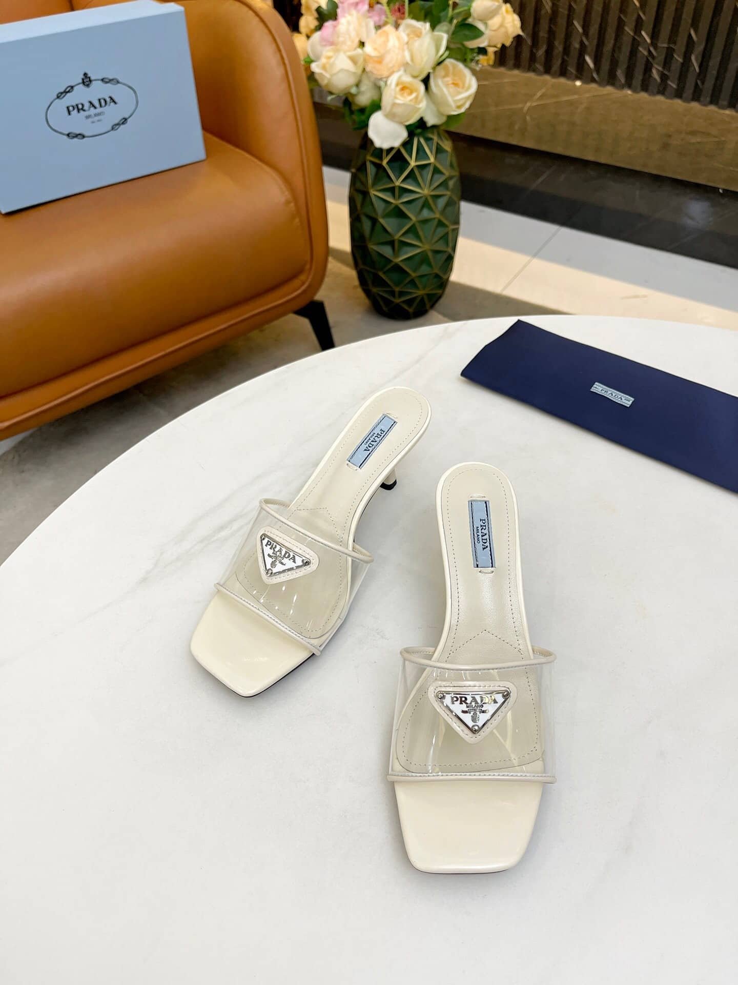 Pra*a Plexiglas And Patent Leather Sandals Cream 1Xx644 3N09 F0009 F 065