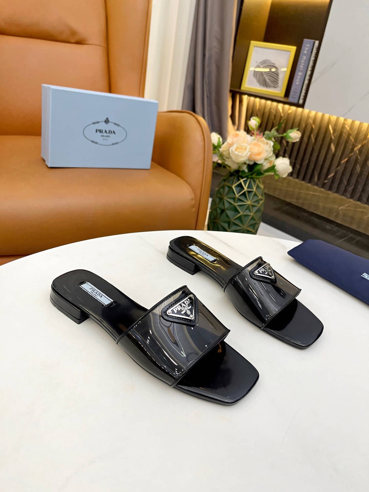 Pra*a Logo Plaque Slip On Black