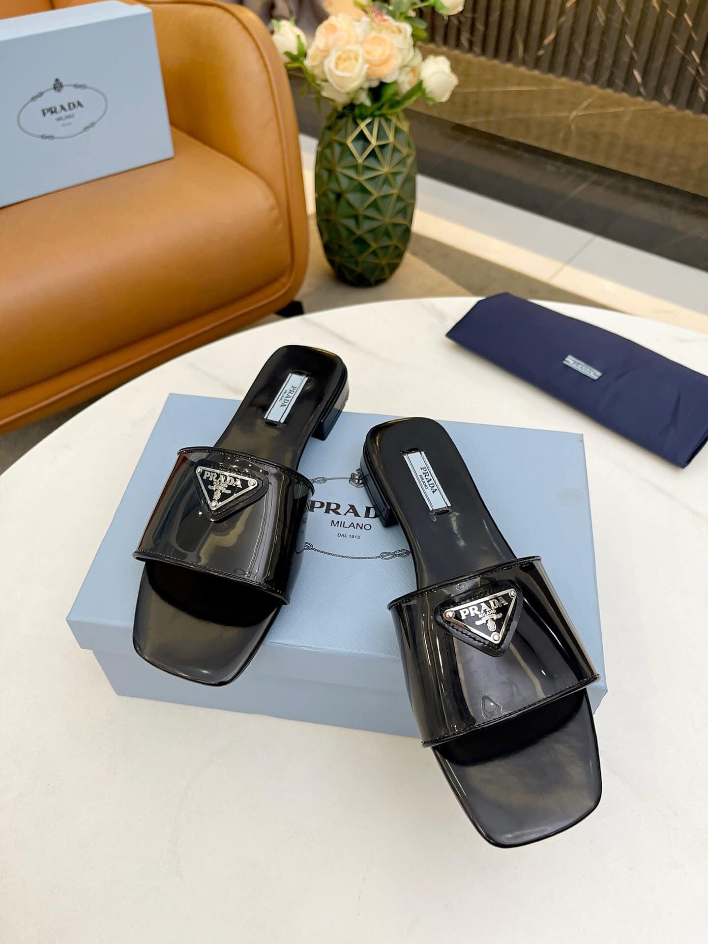Pra*a Logo Plaque Slip On Black