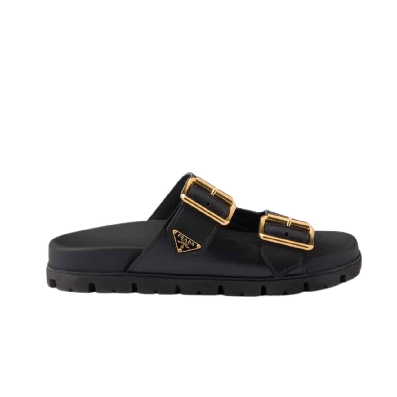 Pra*a Leather Strap Slides Black 1Xx692 3Lem F0002 F 020
