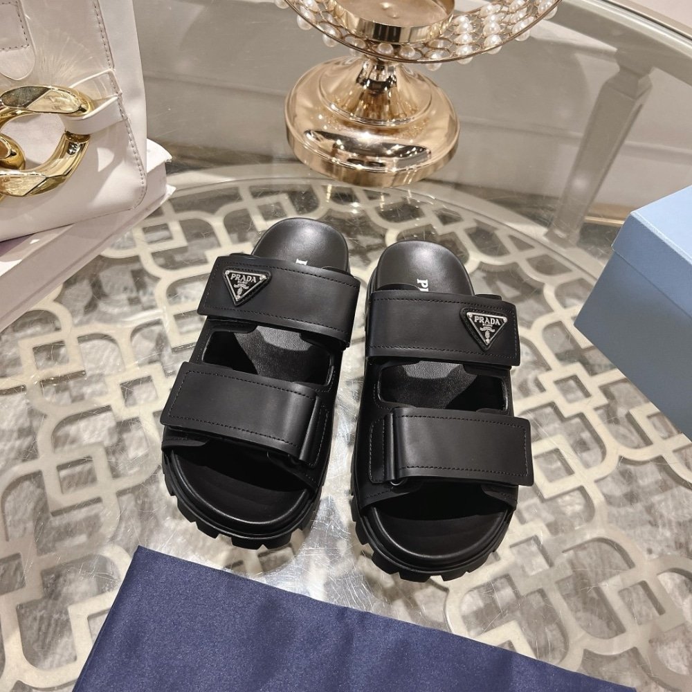 Pra*a Leather Strap Sandals Black 2X3129 3Lem F0002