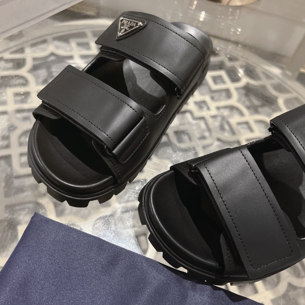 Pra*a Leather Strap Sandals Black 2X3129 3Lem F0002