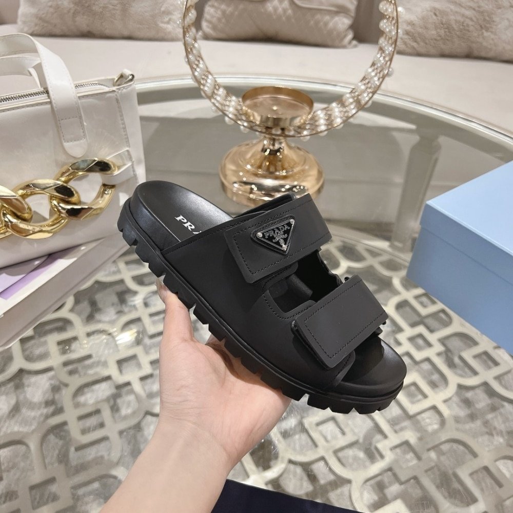 Pra*a Leather Strap Sandals Black 2X3129 3Lem F0002