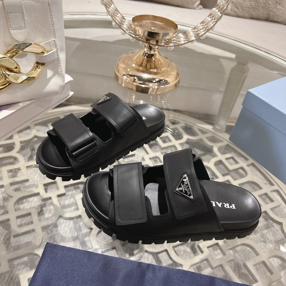 Pra*a Leather Strap Sandals Black 2X3129 3Lem F0002