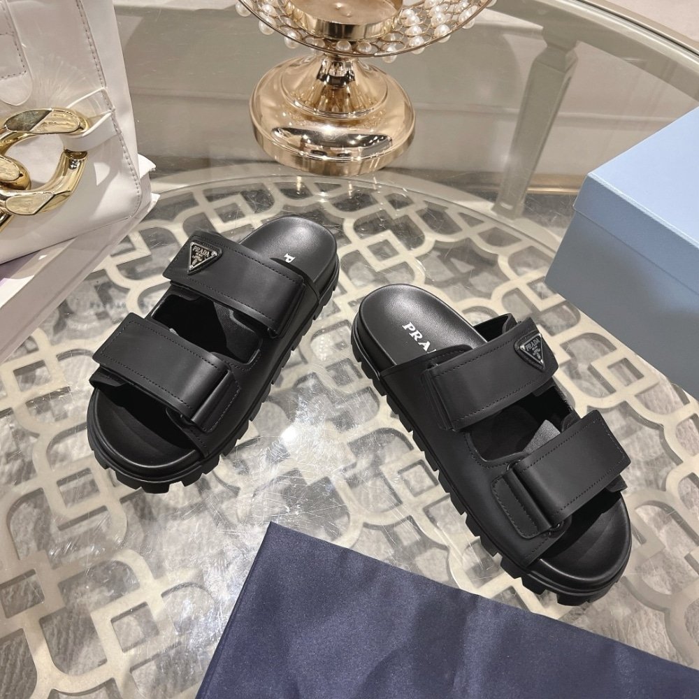 Pra*a Leather Strap Sandals Black 2X3129 3Lem F0002