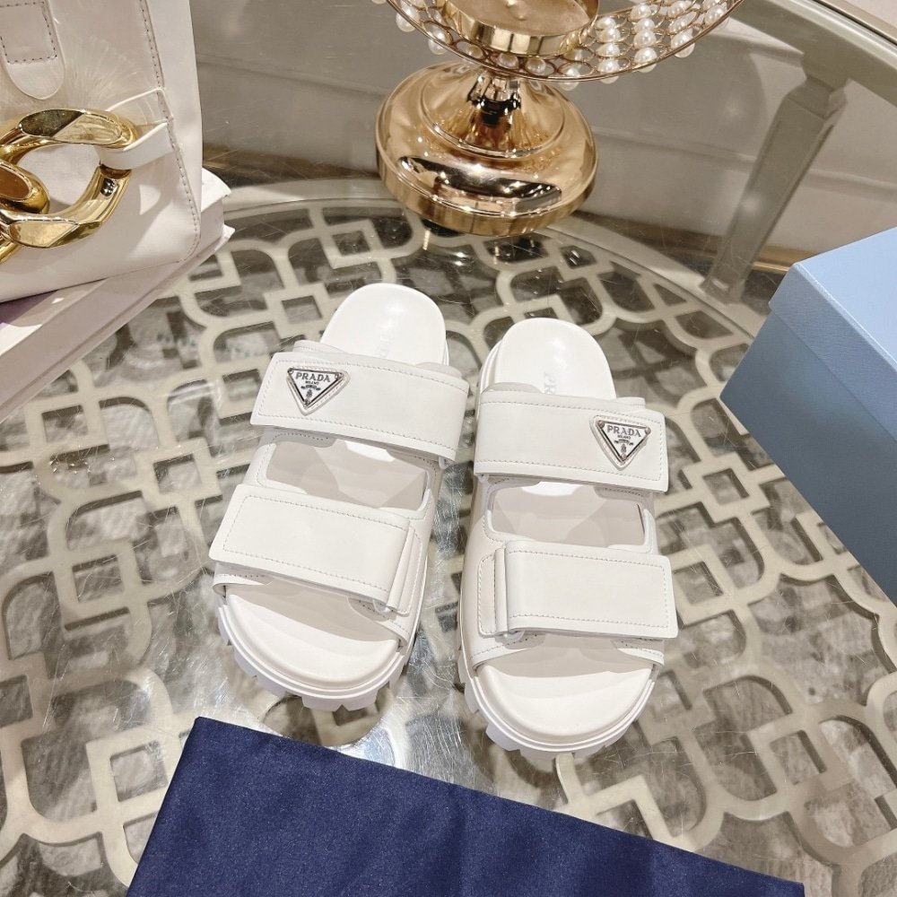 Pra*a Leather Strap Sandals White