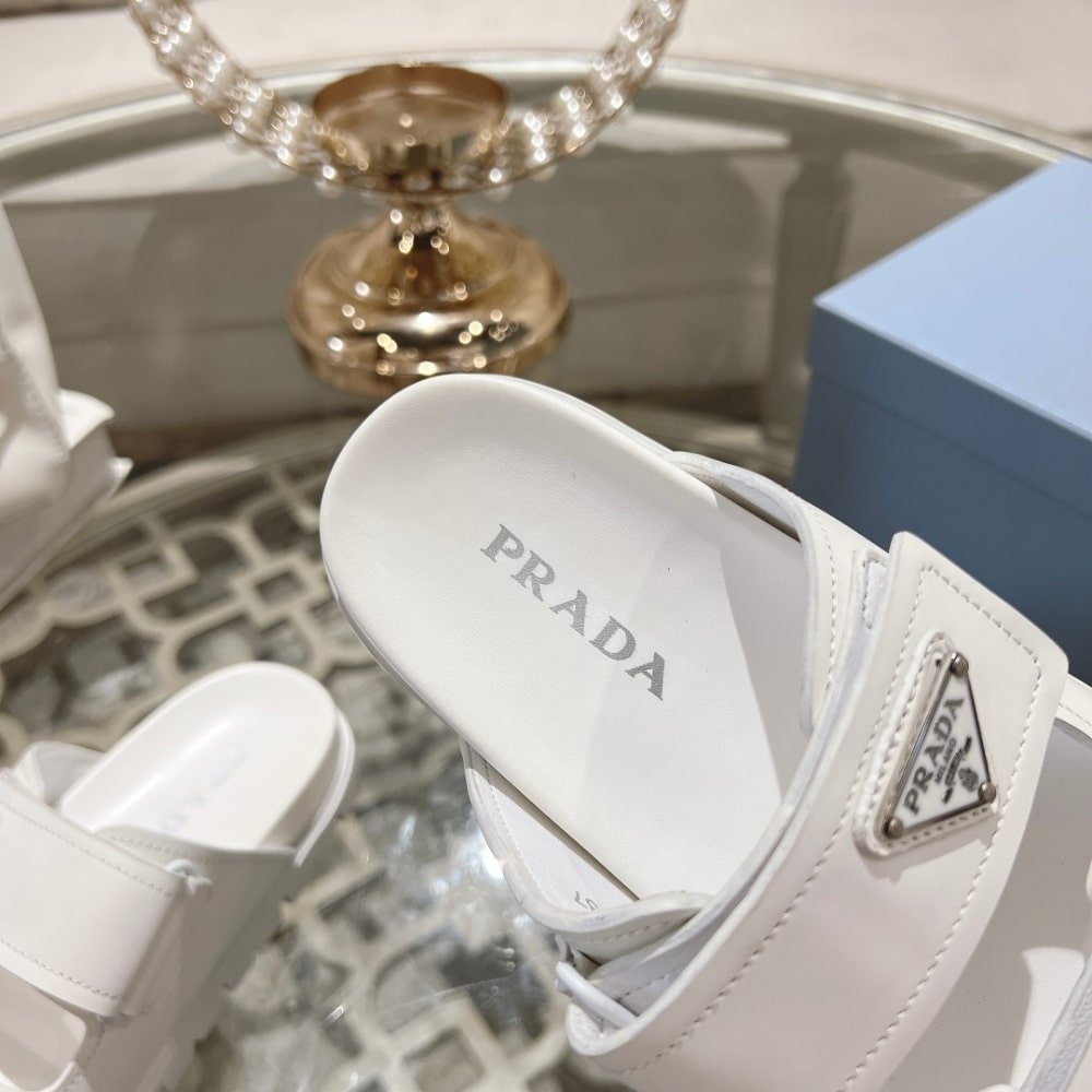 Pra*a Leather Strap Sandals White