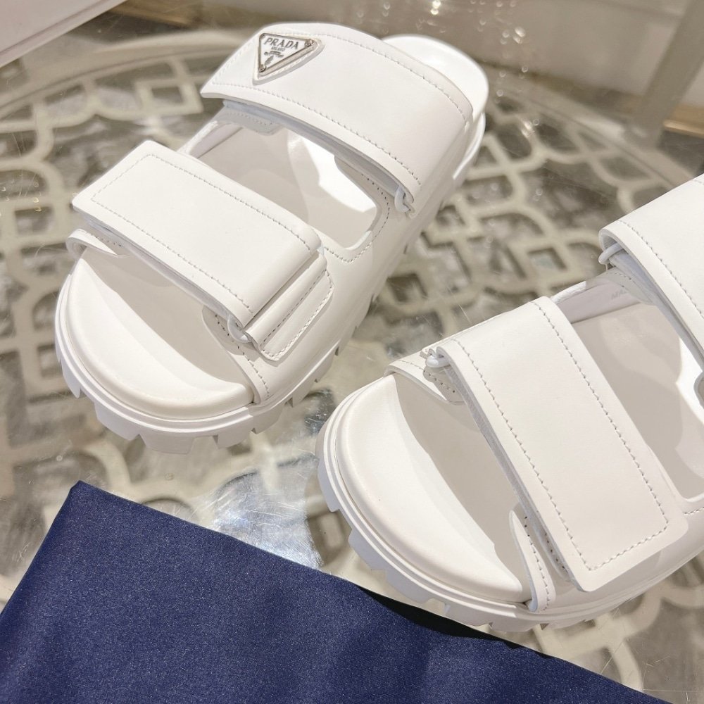 Pra*a Leather Strap Sandals White