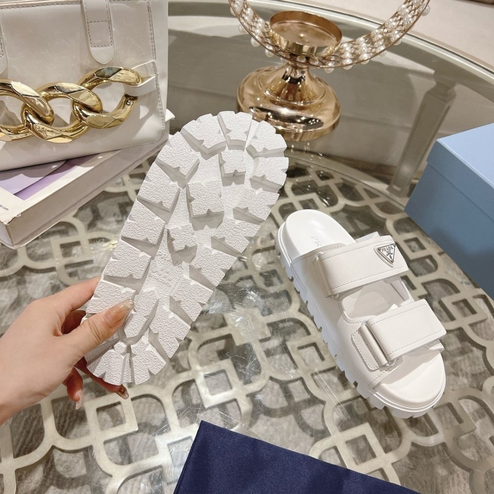 Pra*a Leather Strap Sandals White