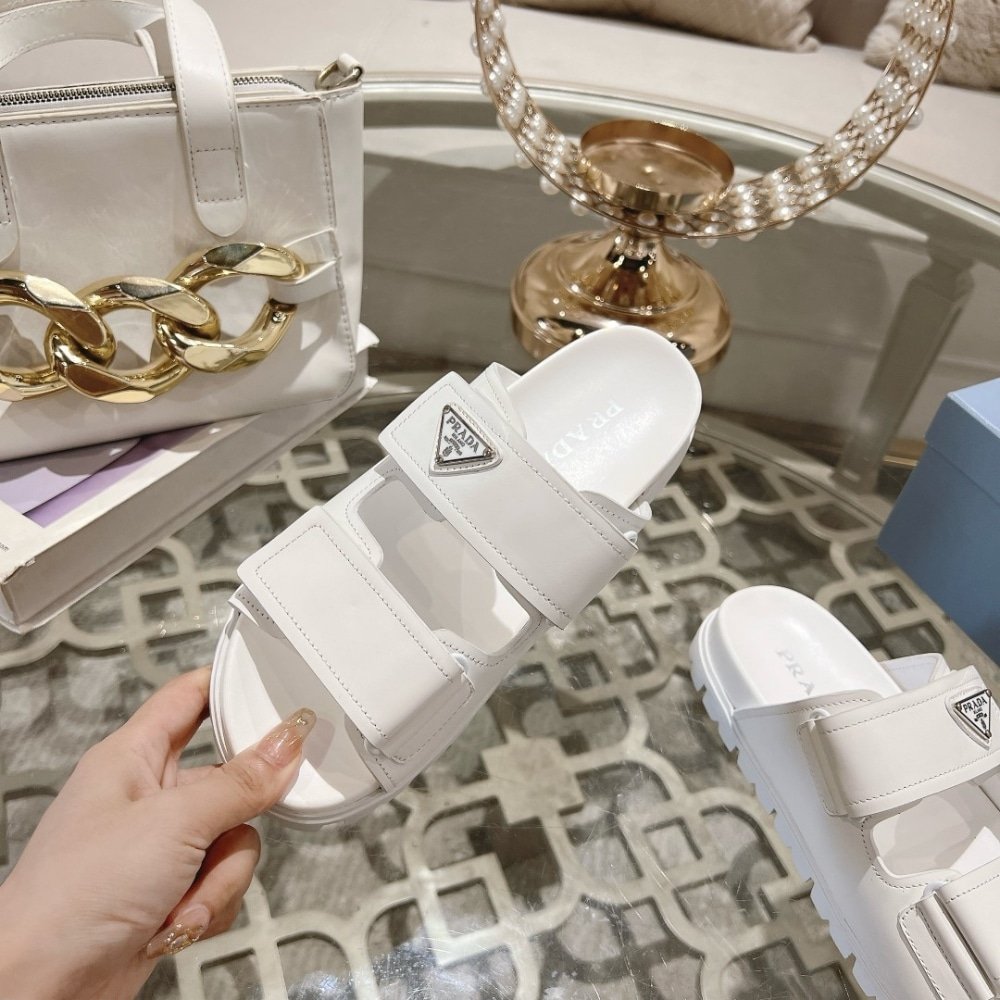 Pra*a Leather Strap Sandals White
