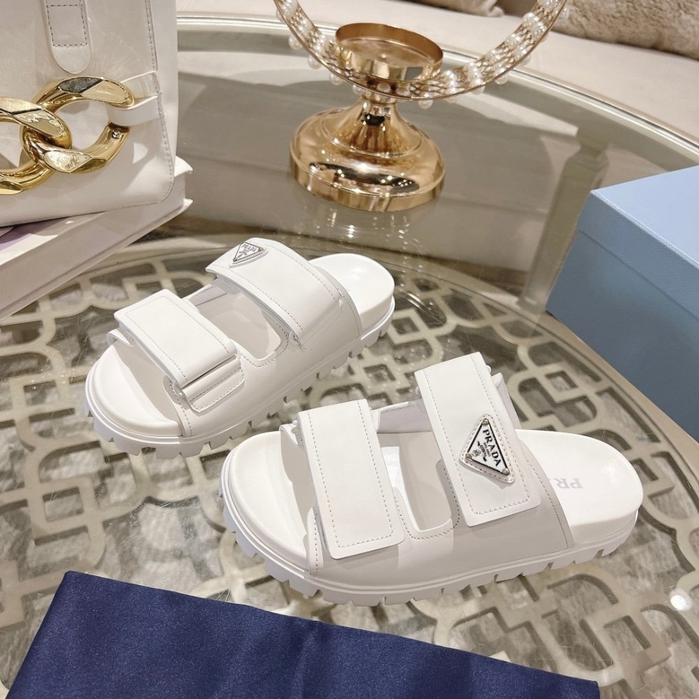Pra*a Leather Strap Sandals White