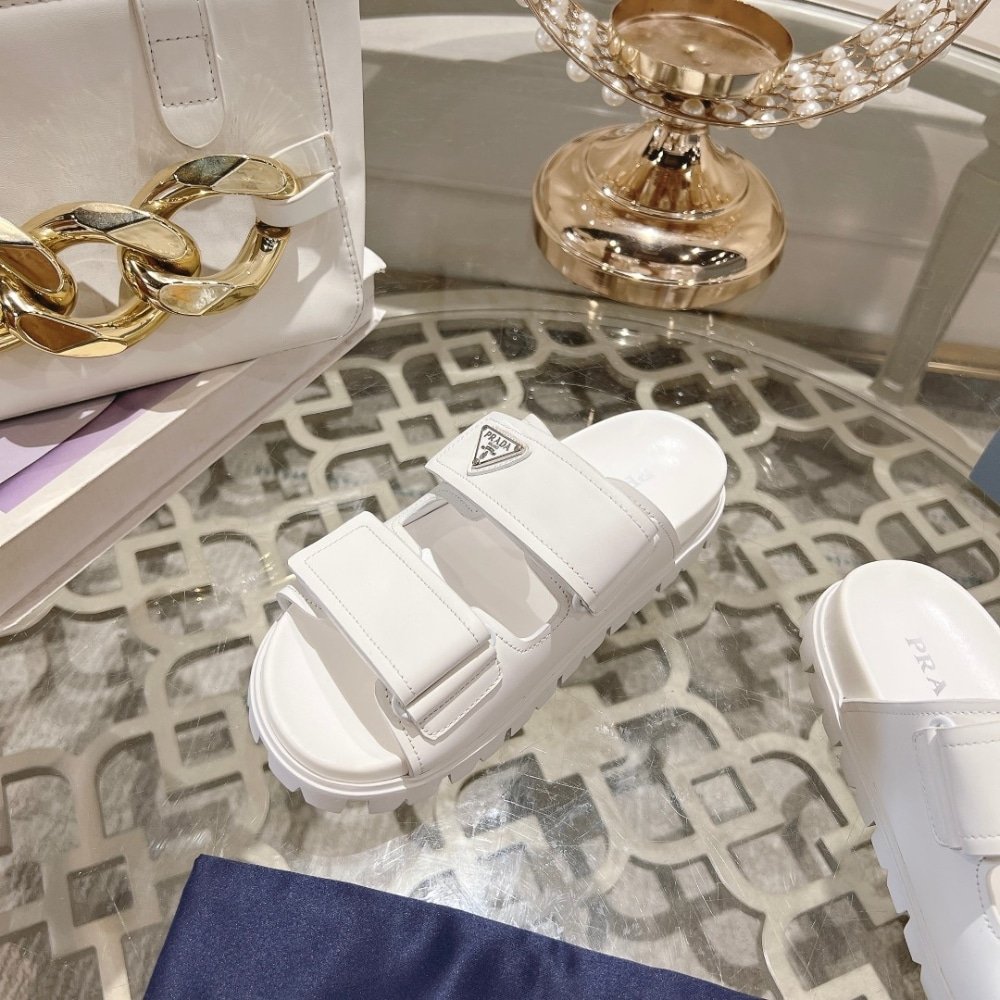 Pra*a Leather Strap Sandals White