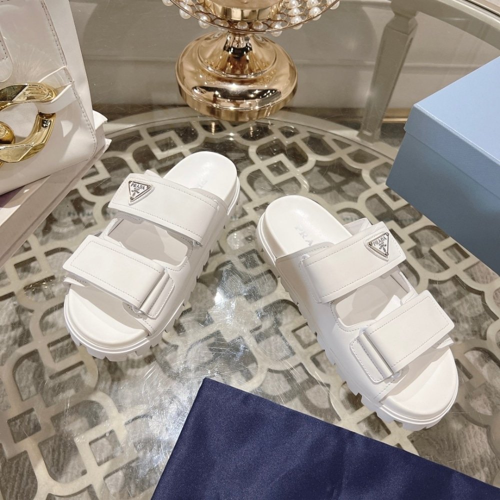 Pra*a Leather Strap Sandals White