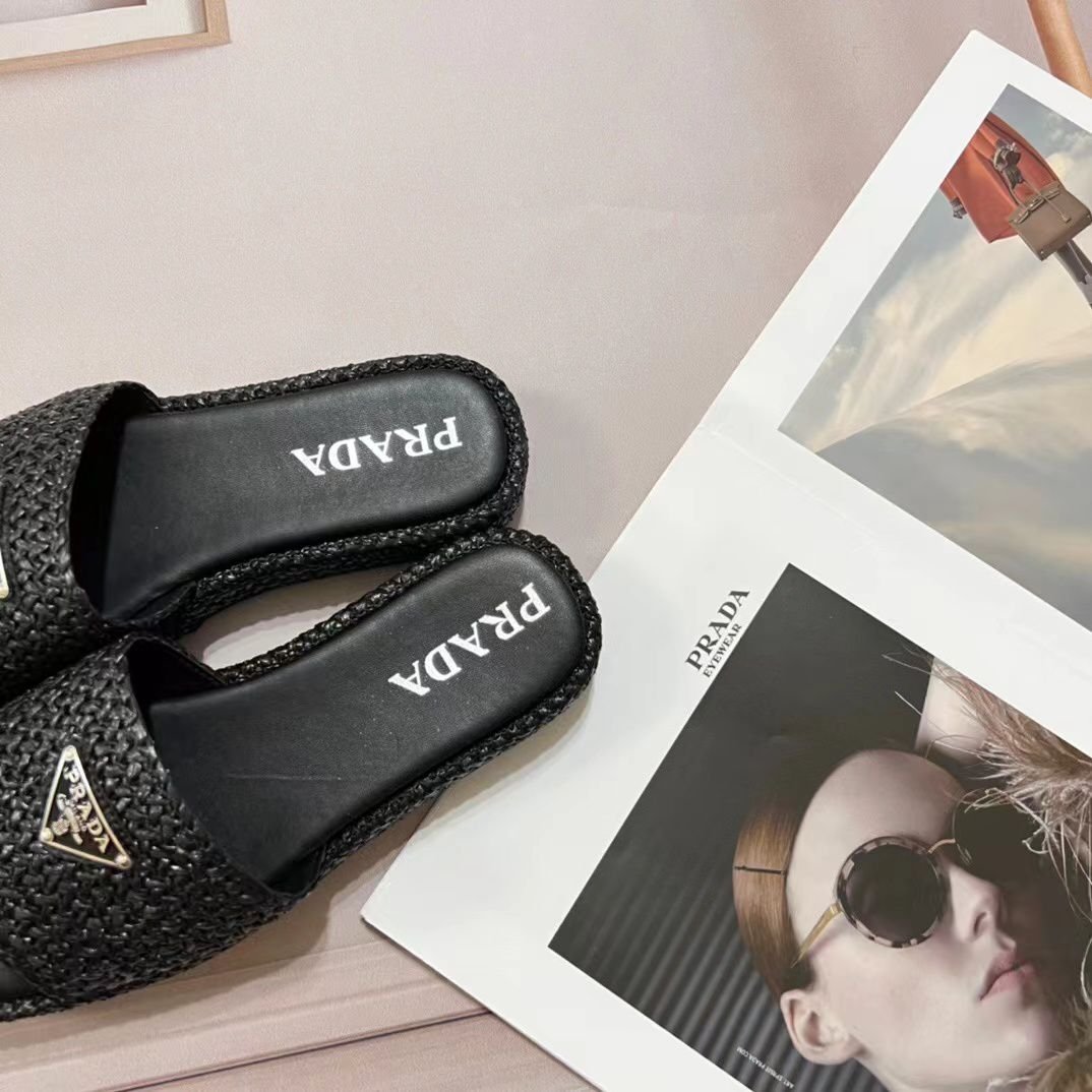Pra*a Natural Crochet Platform Slides Black
