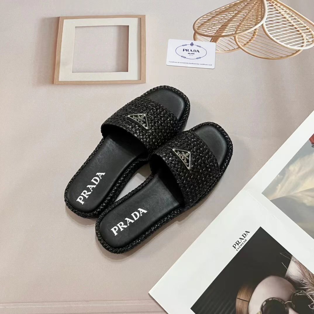 Pra*a Natural Crochet Platform Slides Black
