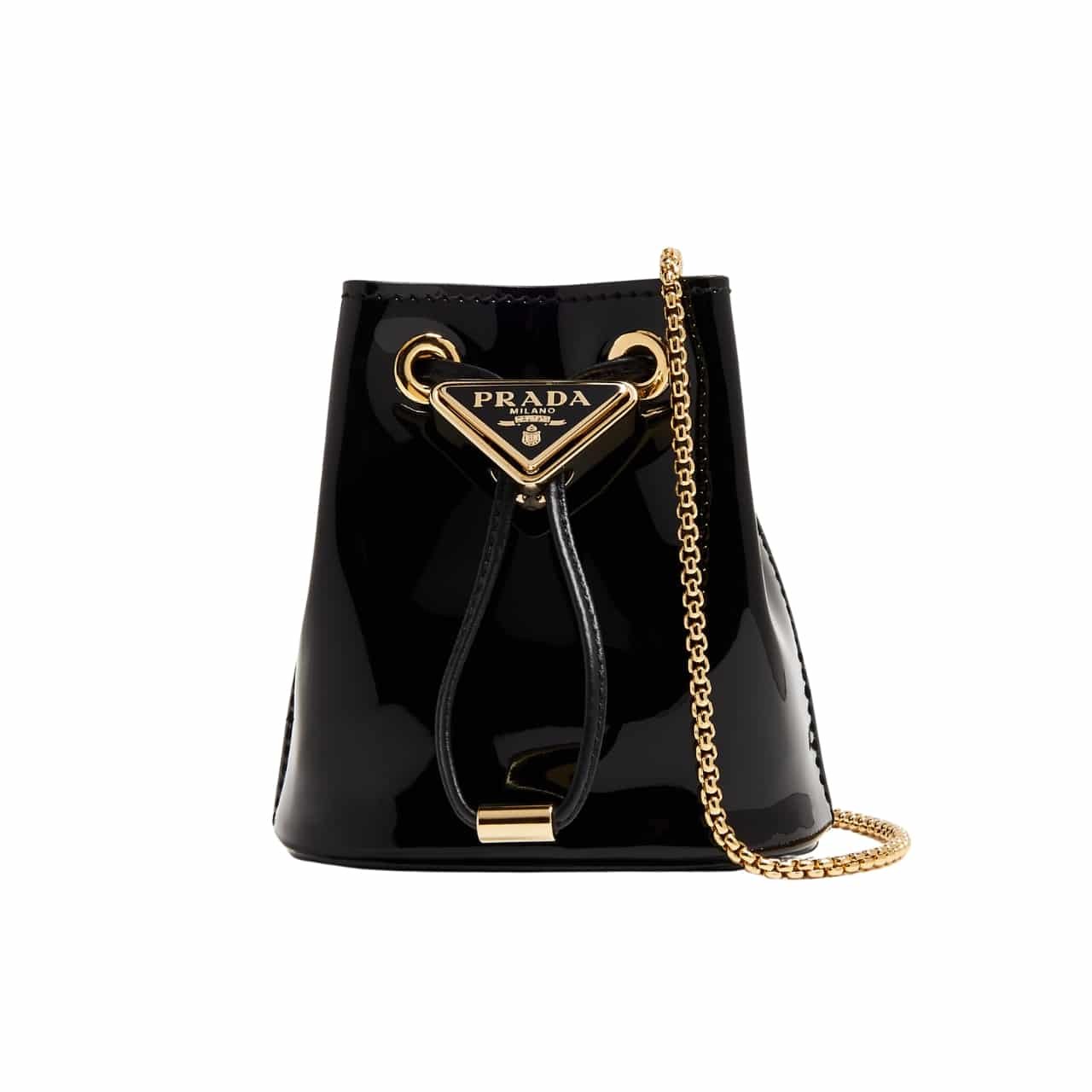 Pra*a Patent Leather Mini Pouch Black 14Cm