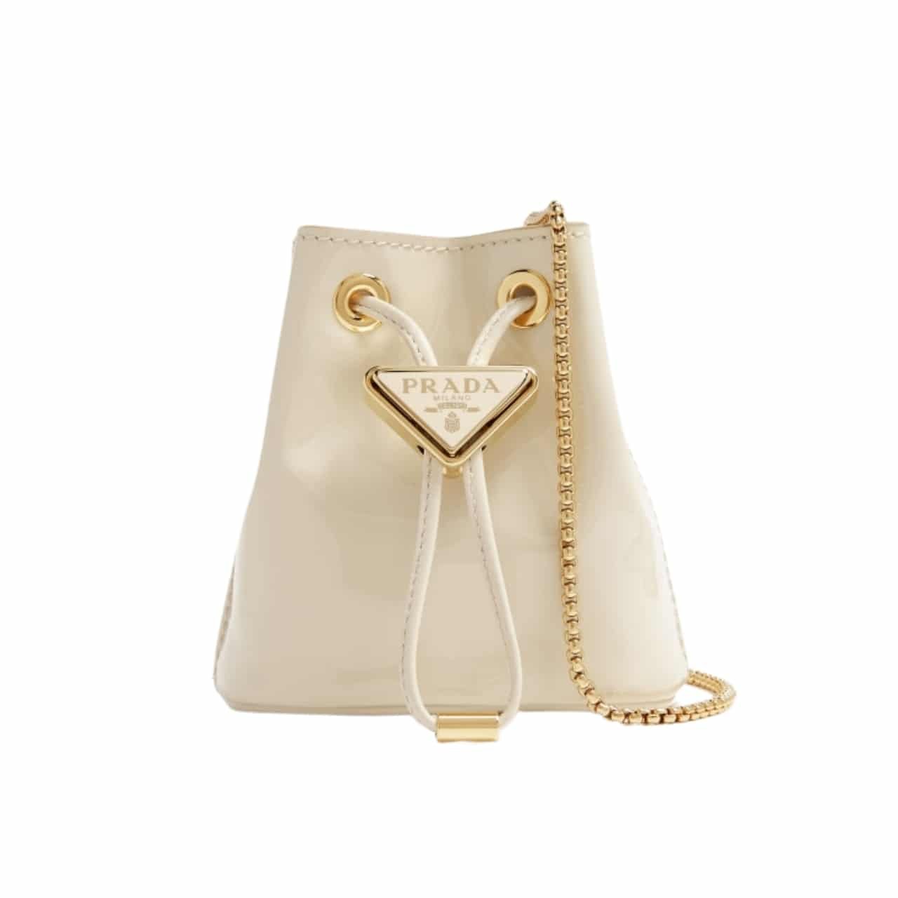 Pra*a Patent Leather Mini Pouch White 14Cm