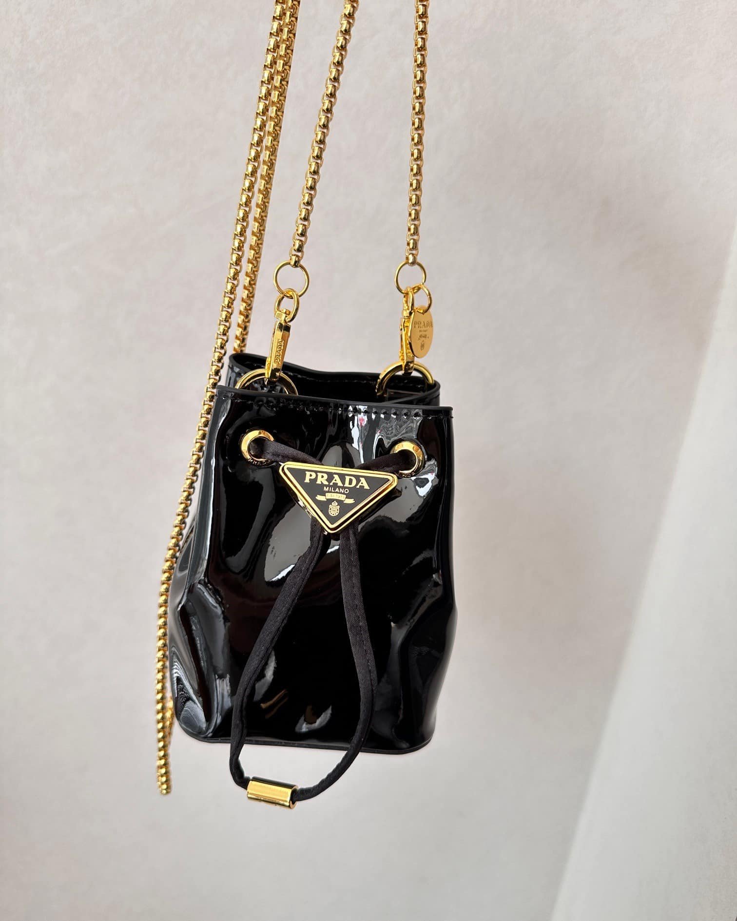 Pra*a Patent Leather Mini Pouch Black 14Cm