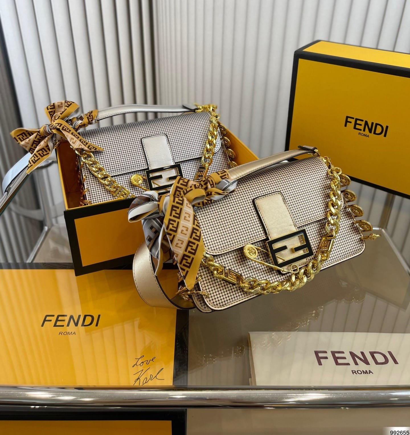 F**di X Versace Baguette Fendace Bag In Gold Perforated Leather 25Cm