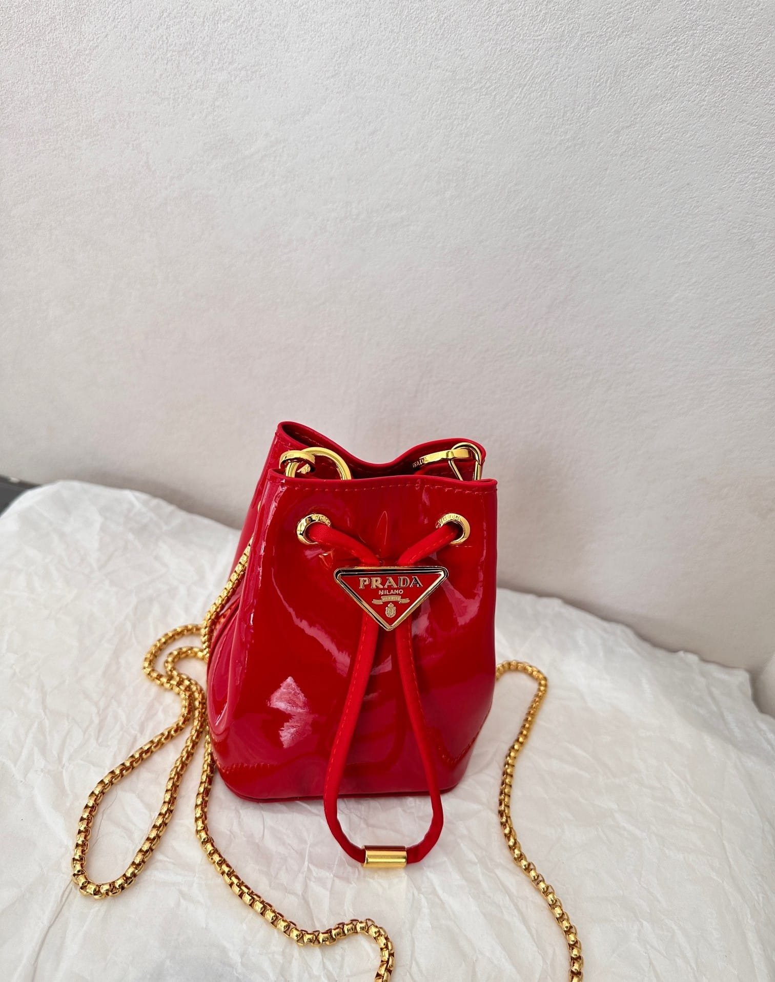 Pra*a Patent Leather Mini Pouch Red 14Cm 1Nr016 069 F0E06
