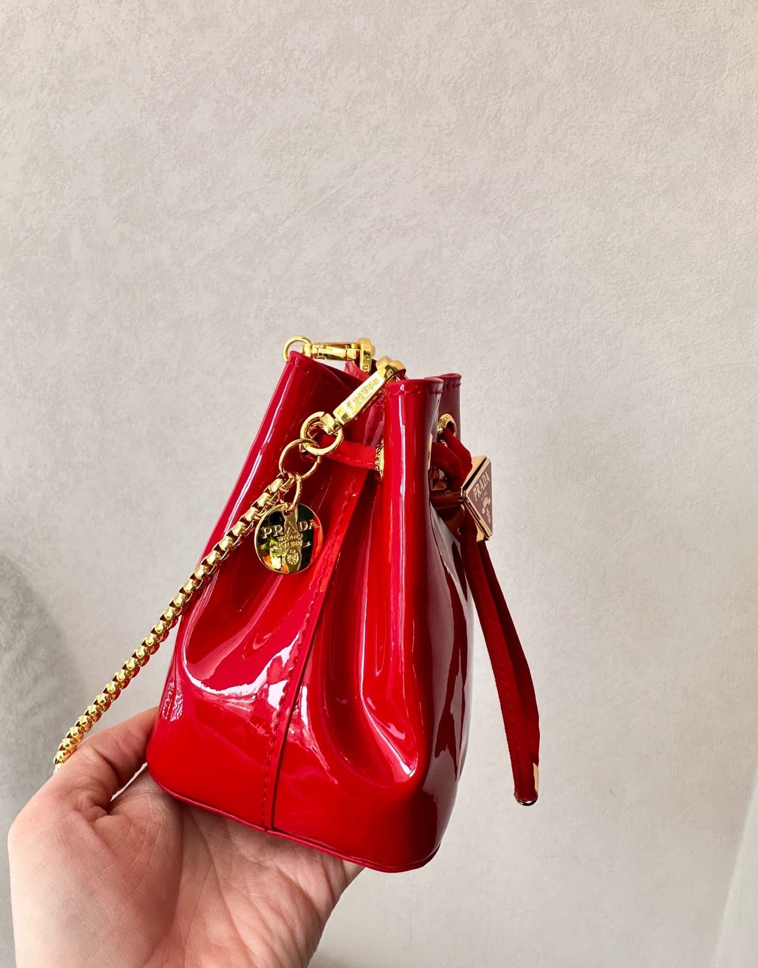 Pra*a Patent Leather Mini Pouch Red 14Cm 1Nr016 069 F0E06
