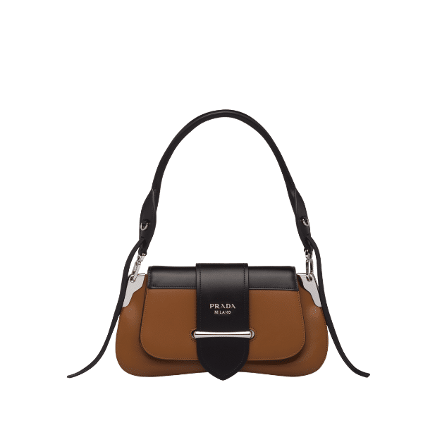 Pra*a City Calfskin Sidonie Shoulder Bag Brown And Black 28Cm 1Bd168