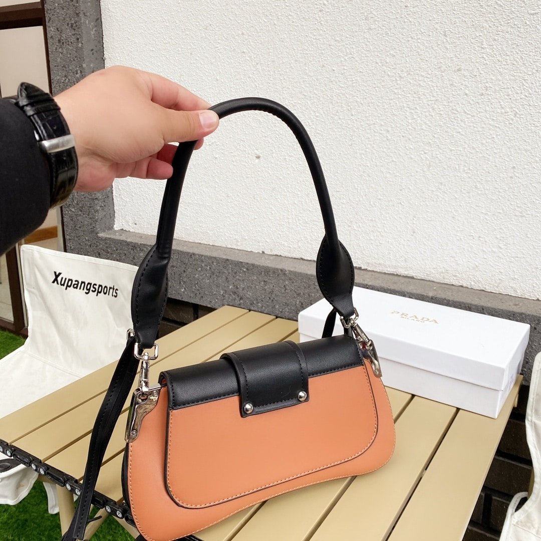 Pra*a City Calfskin Sidonie Shoulder Bag Brown And Black 28Cm 1Bd168