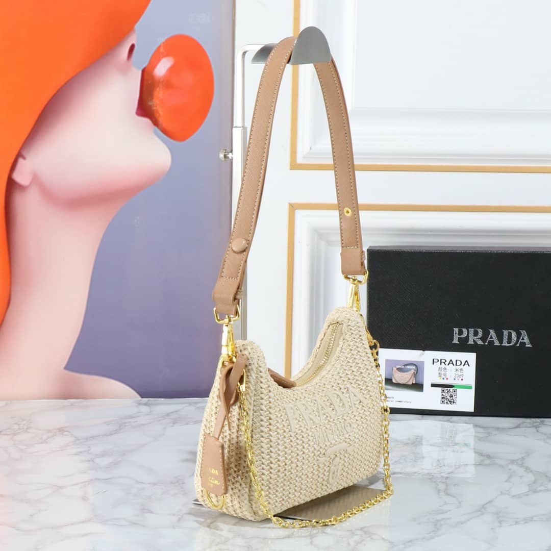 Pra*a Re Edition Crochet Bag Natural 22Cm 1Bc204 2M2T F0018 V Juo