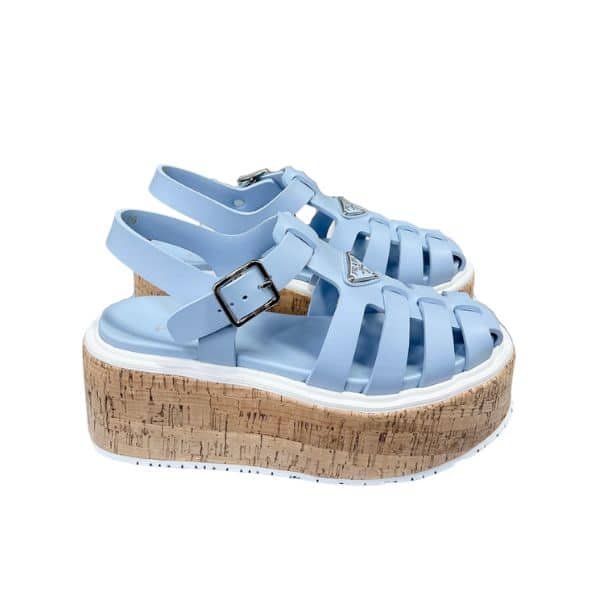 Pra*a Rubber Wedge Platform Sandals Light Blue