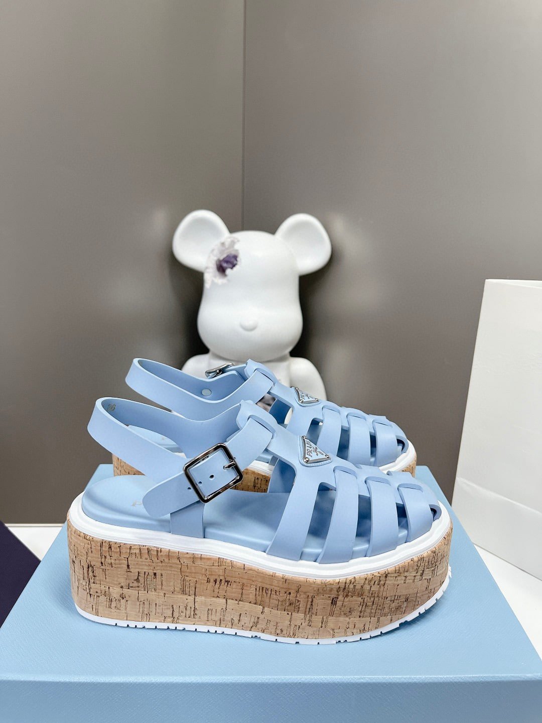 Pra*a Rubber Wedge Platform Sandals Light Blue