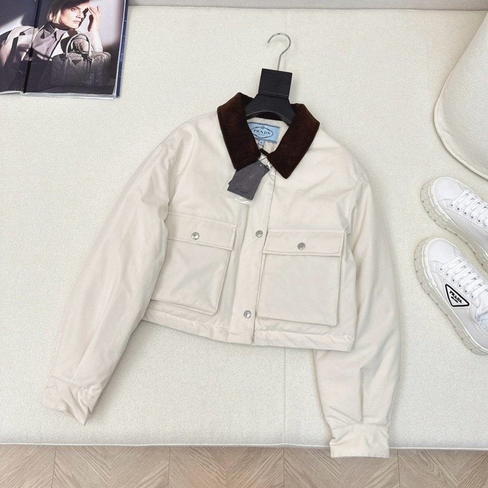 Pra*a Cropped Jacket Technical Canvas White