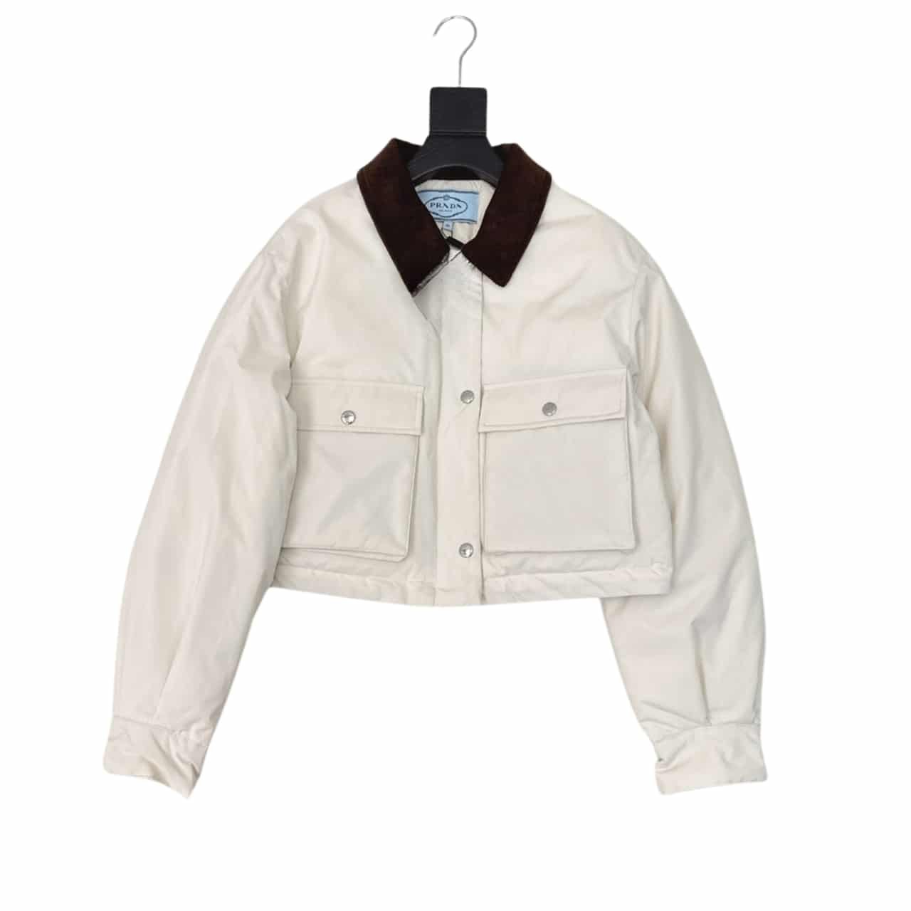 Pra*a Cropped Jacket Technical Canvas White