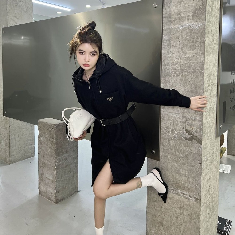 Pra*a Cashgora And Nylon Coat Nylon Black