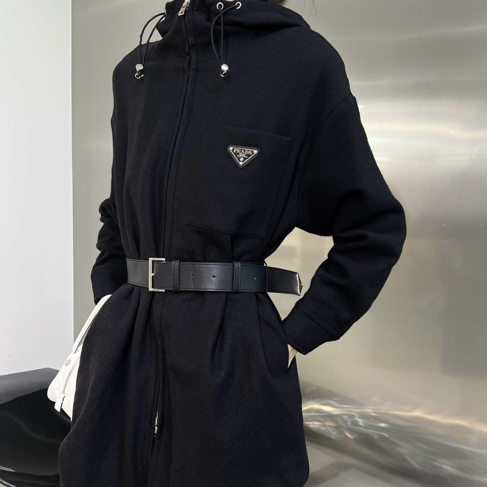 Pra*a Cashgora And Nylon Coat Nylon Black