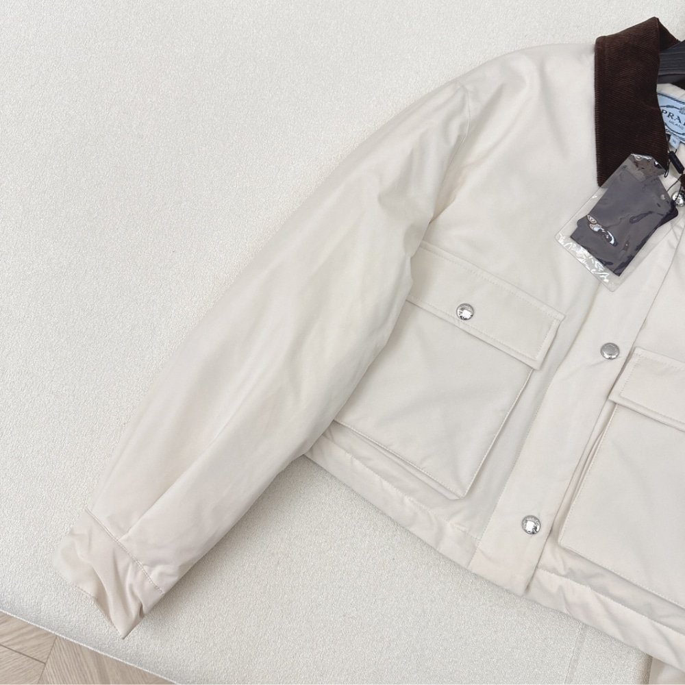 Pra*a Cropped Jacket Technical Canvas White