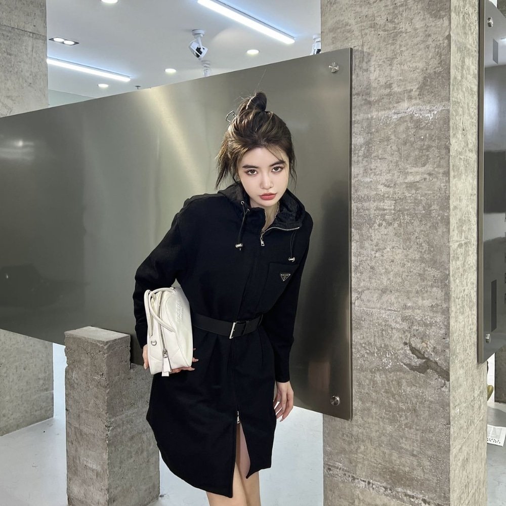 Pra*a Cashgora And Nylon Coat Nylon Black