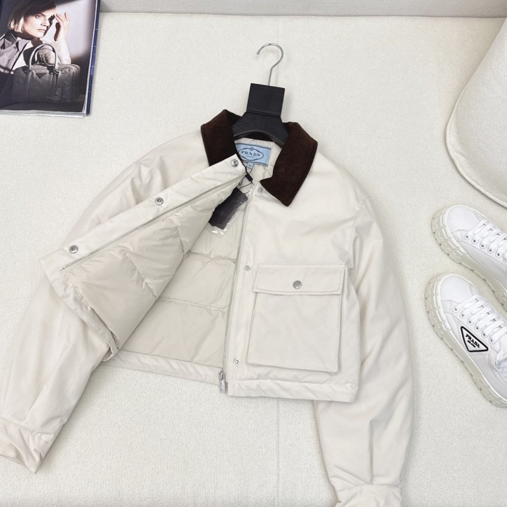 Pra*a Cropped Jacket Technical Canvas White